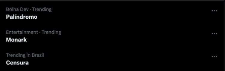 Print de trending topics do Twitter mostrando 'Palíndromo' no topo da Bolha Dev